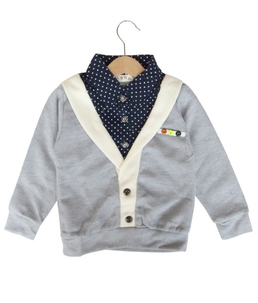 Cardigan Polka Shirt Combination - Grey 1