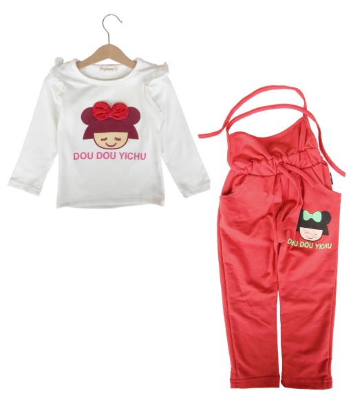 Bow Girl Top + Red Overall 1