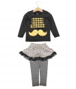 Mustache Black Tee + Leopard Skirt + Grey Legging