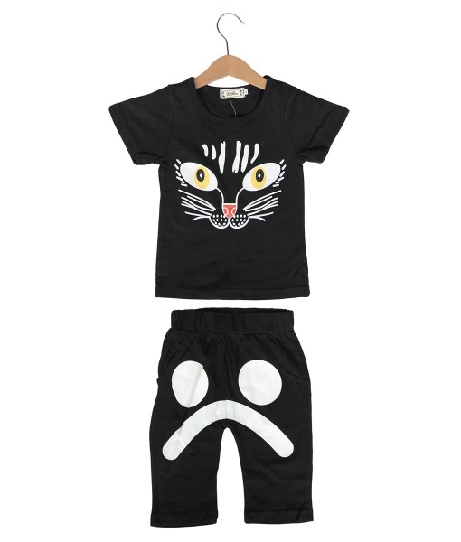 Cat Black Tee + Emoticon Pant 1