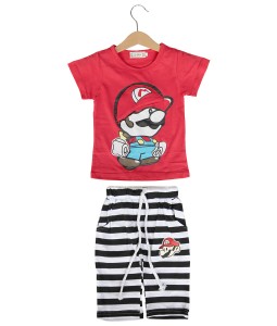Mario Red Tee + Stripe Pant
