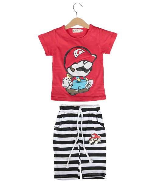 Mario Red Tee + Stripe Pant 1