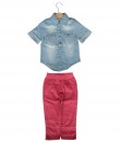 Denim Shirt + Red Pant