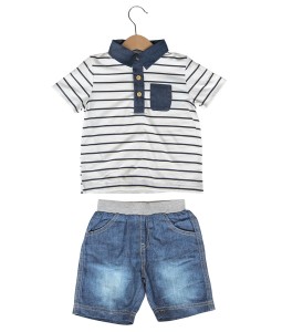 Stripe Collared Tee + Denim Short Pant