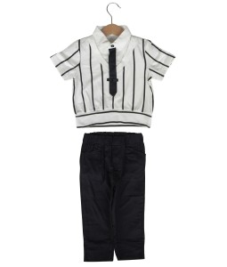 Stripe Vest Combination Tee + Midi Pant