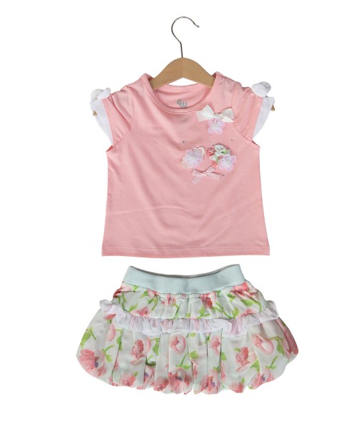 Bow Pink Tee + Floral Skirt 1