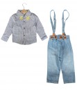 Stripe Black Shirt + Denim Suspender