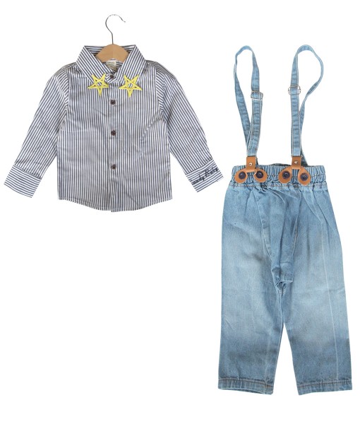 Stripe Black Shirt + Denim Suspender 1