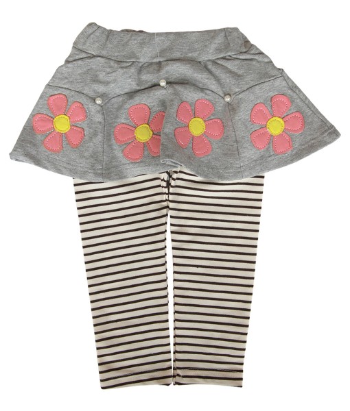 Flower Stripe Skirt Legging - Grey 1