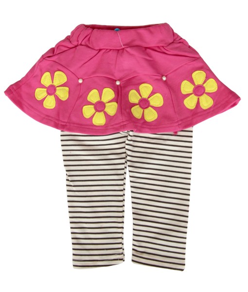 Flower Stripe Skirt Legging - Pink 1