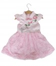 Floral Applique Mandarin Dress - Pink