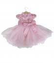 Mandarin Bow Tulle Dress-Pink