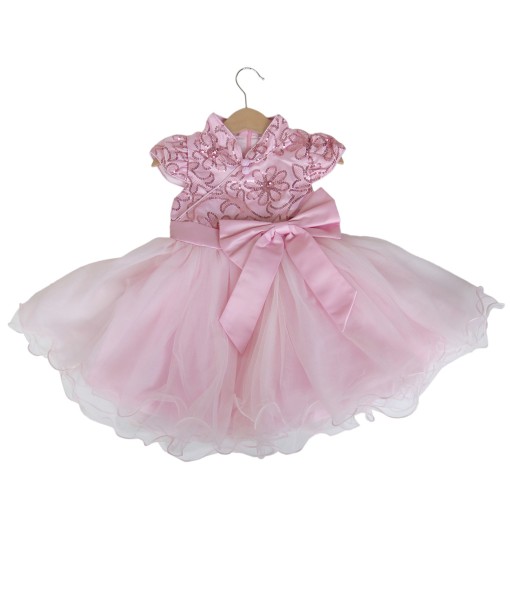 Mandarin Bow Tulle Dress-Pink 1