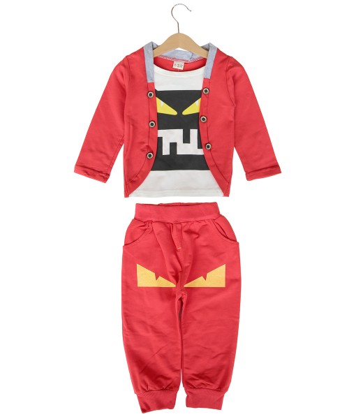 Monster Cardigan Combination Tee + Pant - Red 1