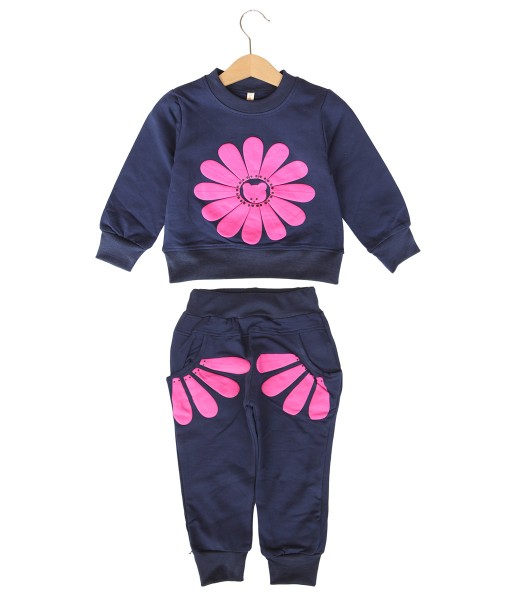 Flower Bear Top + Pant - Blue Dark 1
