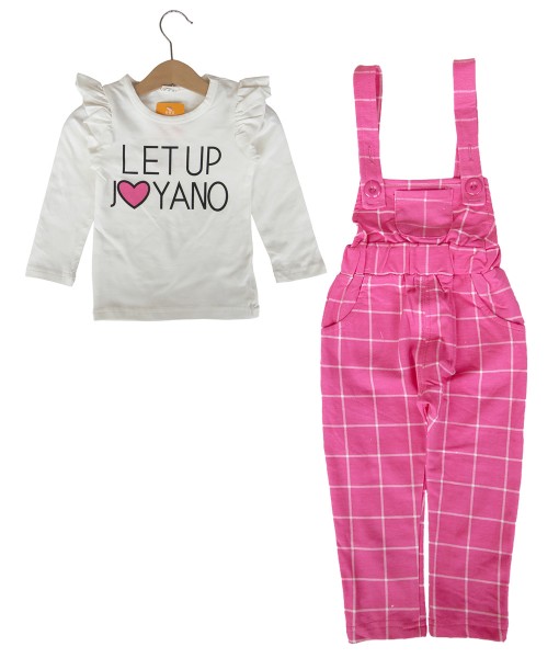 White Tee + Plaid Overall - Pink Hot 1