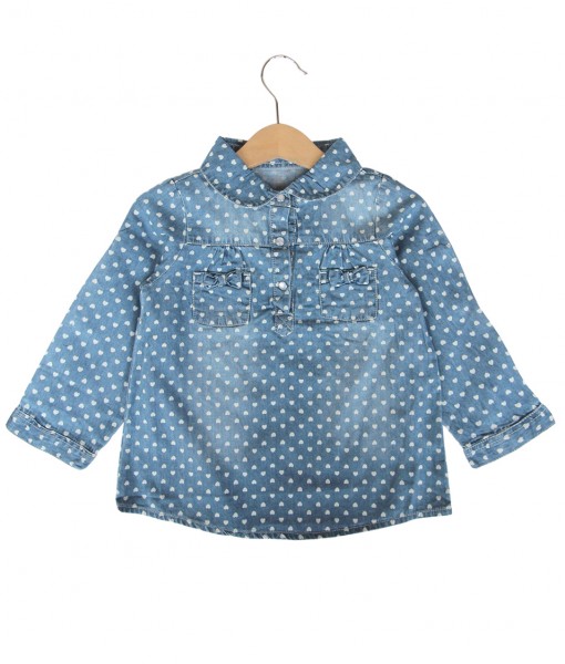 Polka Heart Blue Denim Shirt 1