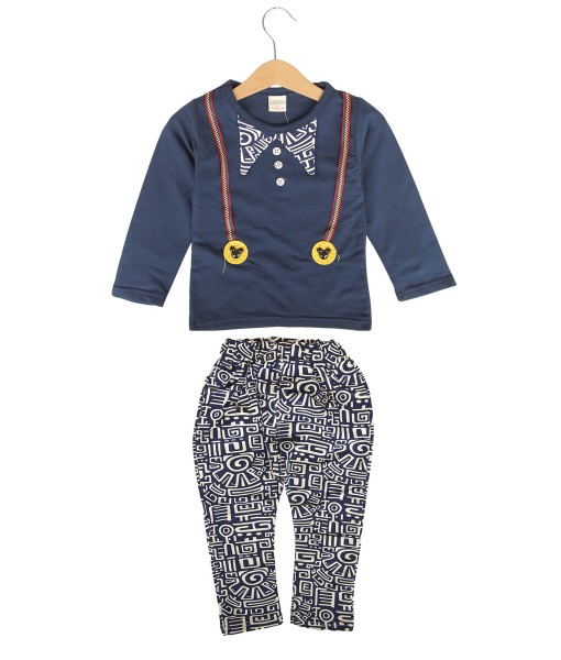 Collar Suspender Top + Pant - Blue Dark 1