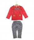 Collar Suspender Top + Pant - Red