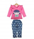 Girl Polka Bow Top + Pant - Pink