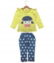 Girl Polka Bow Top + Pant - Yellow