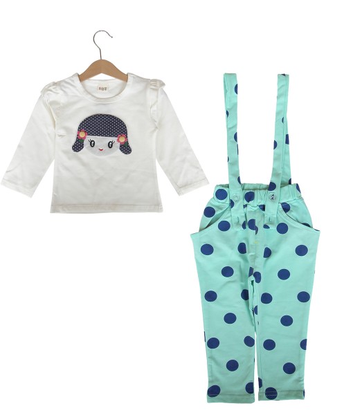 Girl Tee + Polka Suspender Pant - Blue 1