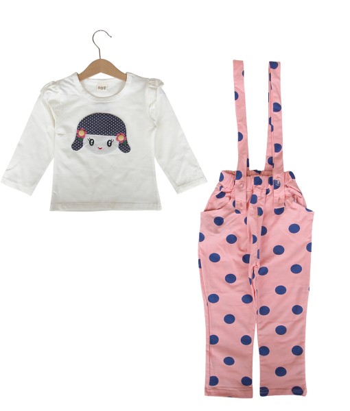 Girl Tee + Polka Suspender Pant - Peach 1