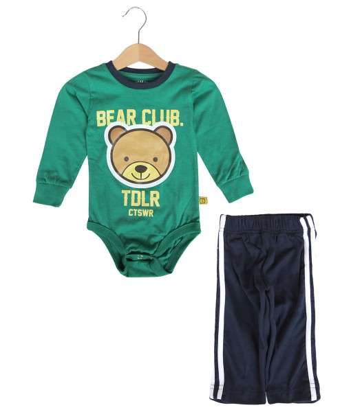 Bear Green Bodysuit + Stripe Pant 1