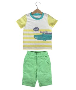 Crocodile White Tee + Green Pant