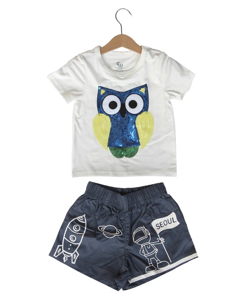 Owl Sequin White Tee + Space Pant 1