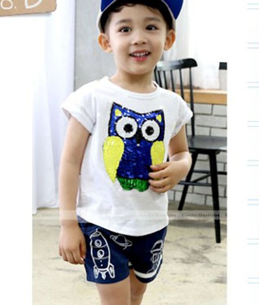 Owl Sequin White Tee + Space Pant