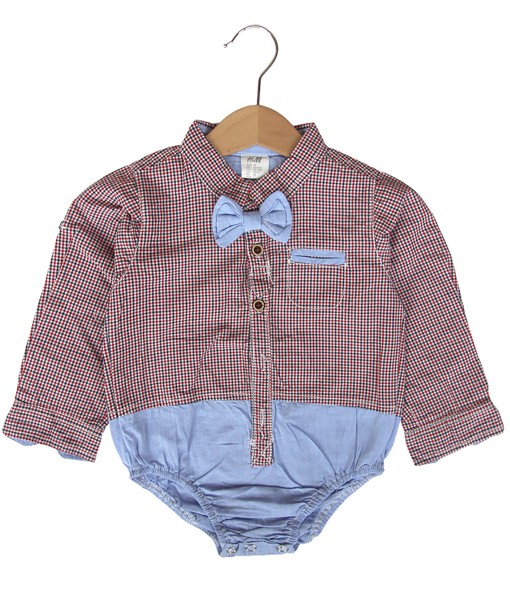 Bow Tie Plaid Bodysuit - Red 1