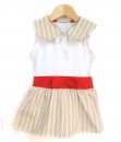 0103-151  Brown Stripe Red Waist Collared Dress