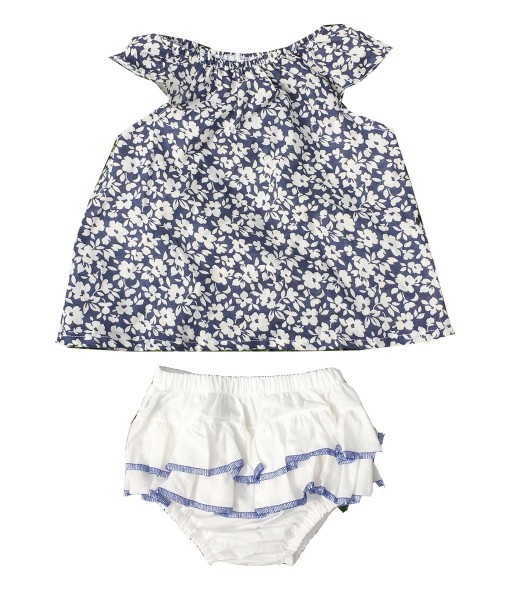 Dark Blue Floral Top+Bloomers