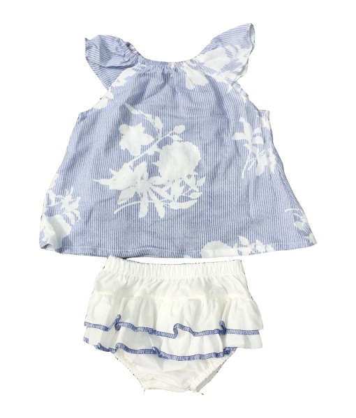 Stripe Blue Flower Top+Bloomers