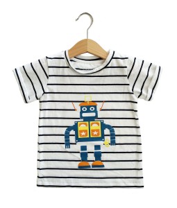 Boy Tee - White Stripe Robot