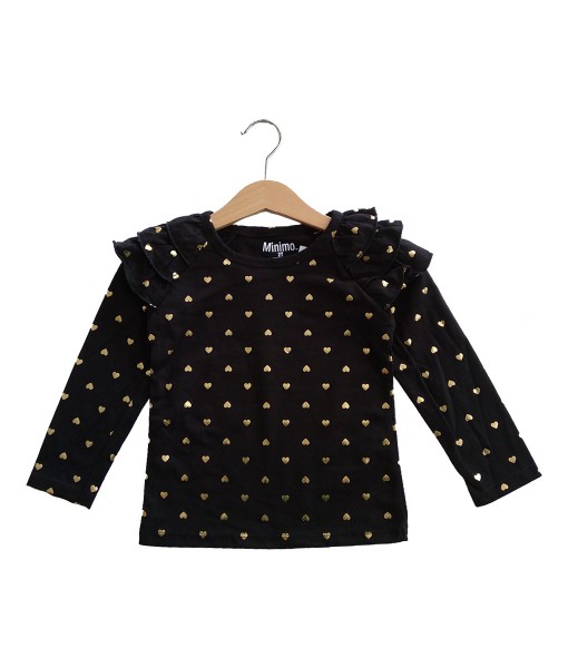 0101-1512G MINIMO - Long Sleeve Ruffle Black Love Gold