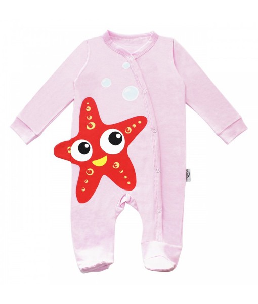 I am cotton long romper pink baby starfish