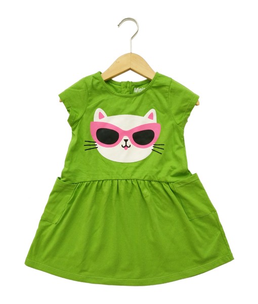 Mimo Dress - Lime green cat-